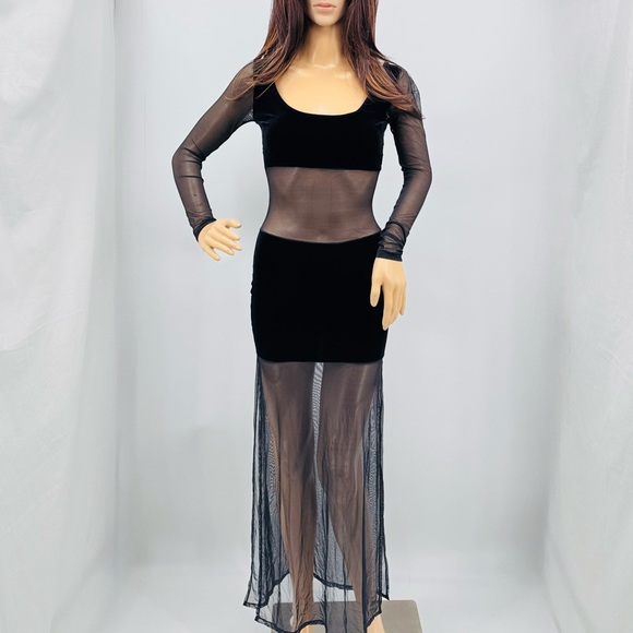 Vintage Y2K Elisabetta Rogiani Whimsigoth Velvet Mesh Peekaboo Illusion Dress - Picture 16 of 16